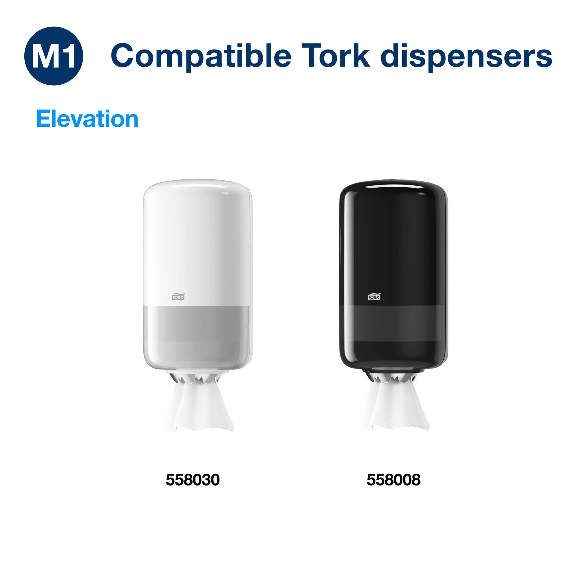 Compatibility chart of Tork M1 mini centrefeed refill rolls suited to the 558030 dispenser for Australia and New Zealand