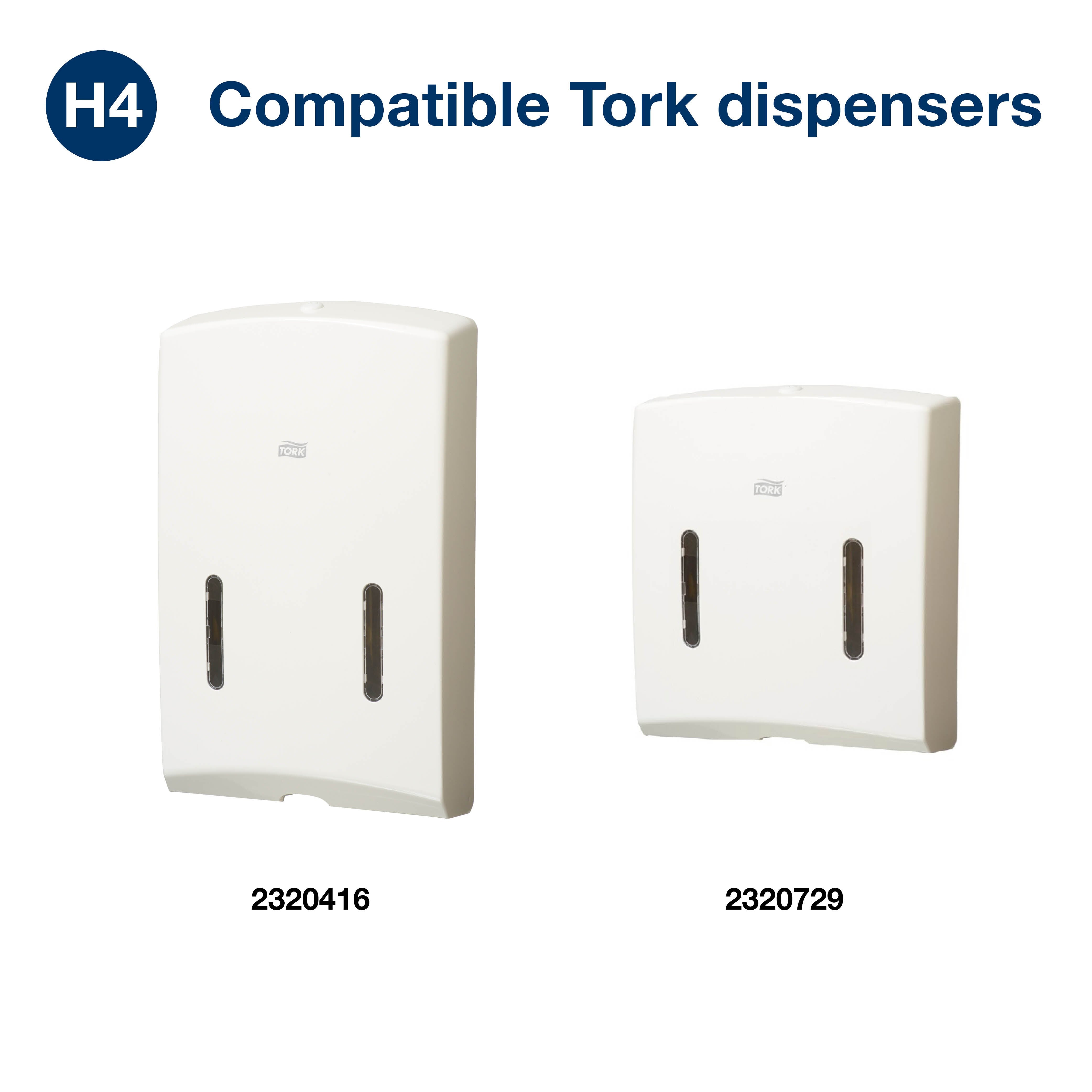 Tork H4 Ultraslim Multifold Hand Towel Dispenser compatibility chart for Australia and New Zealand showing matching dispenser models 2320416 and 2320729