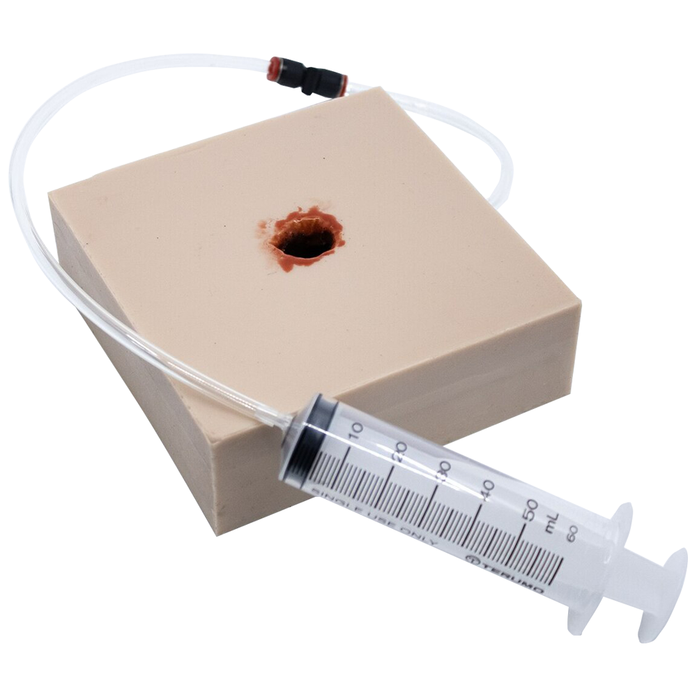 TraumaSim Gunshot Haemostatic Clotting Trainer Square realistic GSW simulation pad for wound packing and haemostatic agent training