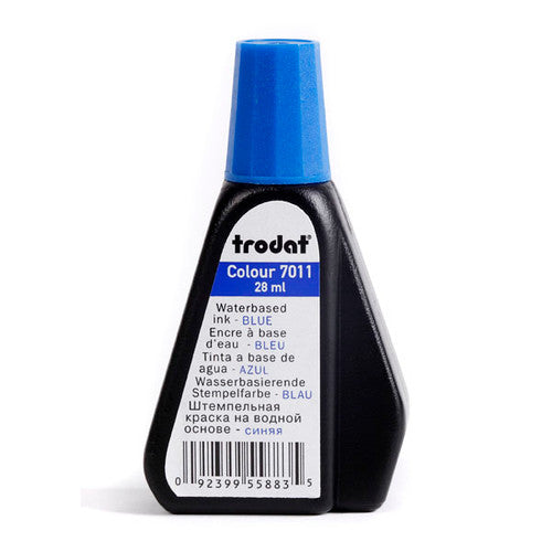 Trodat 7011 28ml blue water-based stamp pad ink bottle, box of 10