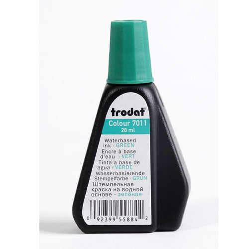 Trodat 7011 green water-based stamp pad ink 28ml bottle, box of 10