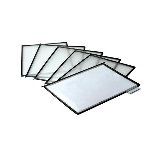 Tudor A4 Flip-N-Find black anti-glare polypropylene display panels, box of 10 with index tabs and colour coded inserts