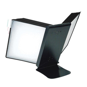 Tudor Flip-N-Find 20-panel heavy-duty black display unit with metal base and anti-glare document panels