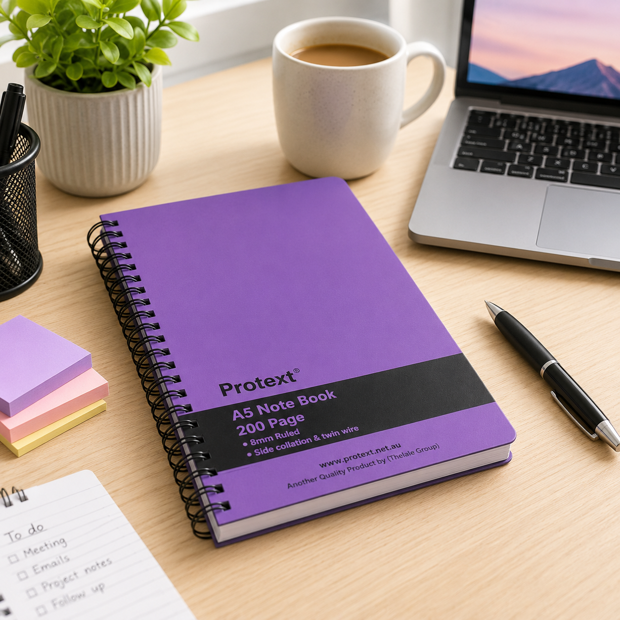 Protext Twin Wire Notebook A5 200 Page Ruled PP Cover Purple Pack 5 — bulk pack of 5