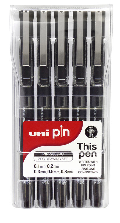 Uni Pin Fineliner Drawing Pen Black Assorted Set of 5