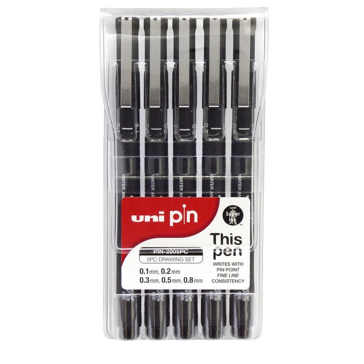 Uni Pin Fineliner Drawing Pen Black Assorted Set of 5