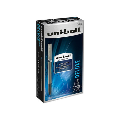 Uni-Ball Deluxe UB-155 Liquid Ink Rollerball Pen 0.5mm Blue Box of 12