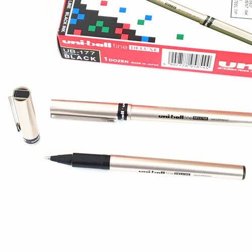 Uni-Ball Deluxe UB-177 Liquid Ink Rollerball Pen 0.7mm Black Box of 12