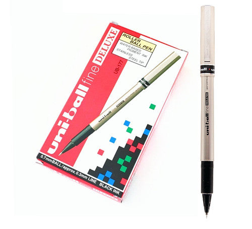 Uni-Ball Deluxe UB-177 Liquid Ink Rollerball Pen 0.7mm Black Box of 12