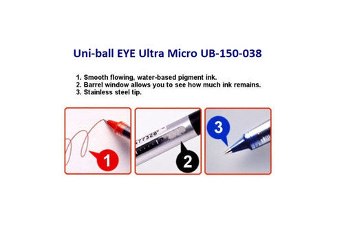 Uni-Ball Eye UB-150-038 Liquid Ink Pen 0.38mm Red Box of 12