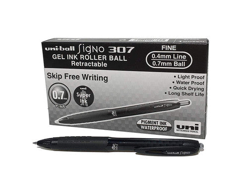 Uni-Ball Signo 307 UMN-307F Gel Ink Pen 0.7mm Black Box of 12