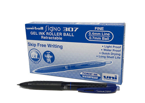Uni-Ball Signo 307 Gel Ink Rollerball Pen 0.7mm Blue Box of 12