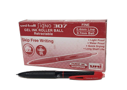 Uni-Ball Signo 307 UMN-307F Gel Ink Pen 0.7mm Red Box of 12