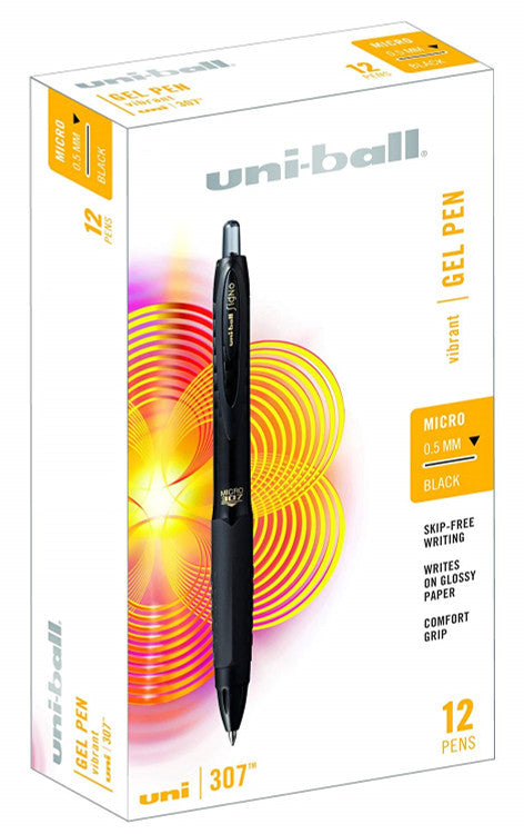 Uni-Ball Signo 307 UMN-307M Gel Ink Rollerball Pen 0.5mm Black Box of 12