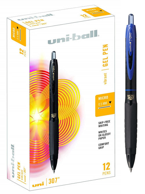 Uni-Ball Signo 307 UMN-307M Gel Ink Rollerball Pen 0.5mm Blue Box of 12