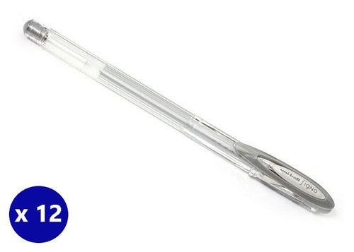 Uni Signo Noble Metal Gel Ink Pen 0.8mm Silver Box of 12