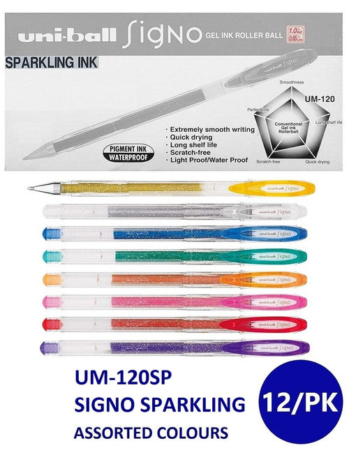 Uni-Ball Signo Sparkling UM-120SP Gel Ink Rollerball Pen 1.0mm Assorted Box of 12