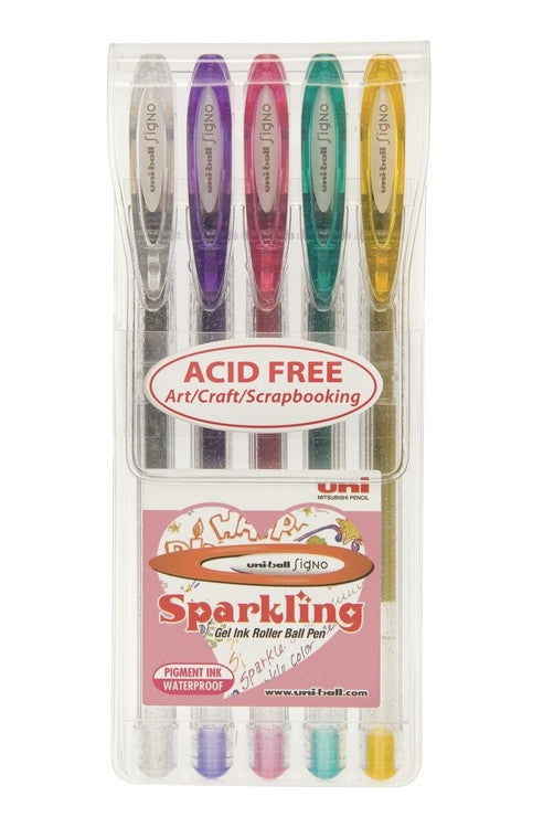 Uni-Ball Signo Sparkling Gel Ink Pens 1.0mm Assorted Wallet of 5