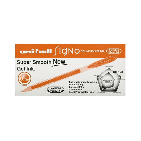 Uni-Ball Signo UM-120 Gel Ink Rollerball Pen 0.7mm Orange Box of 12