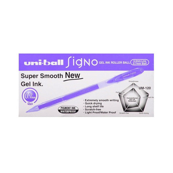 Uni-Ball Signo UM-120 Gel Ink Pen 0.7mm Violet Box of 12