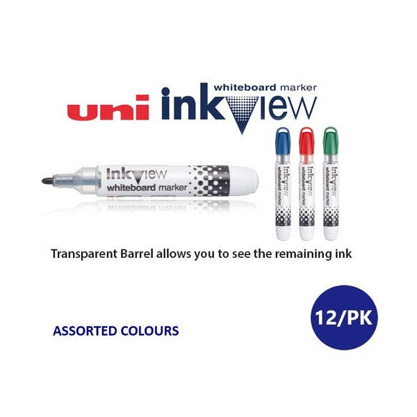 Uni Inkview Whiteboard Marker Bullet Tip 1.8mm Assorted Box of 12