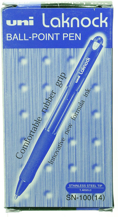 Uni Laknock Retractable Ballpoint Pen 1.4mm Blue Box of 12