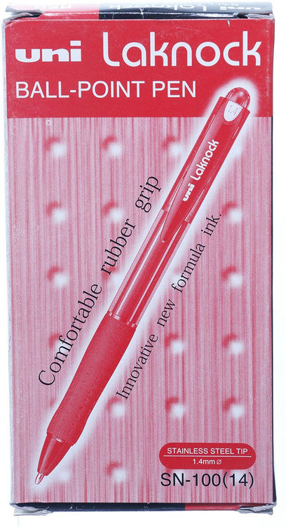 Uni Laknock SN-100 Retractable Ballpoint Pen 1.4mm Red Box of 12