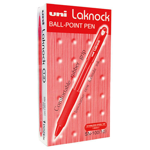 Uni Laknock SN-100 Retractable Ballpoint Pen 1.0mm Red Box of 12