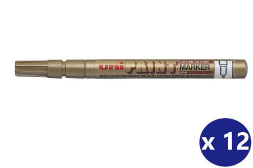 Uni Paint PX-21 Permanent Marker 1.2mm Bullet Tip Gold Box of 12