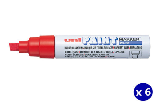 Uni Paint Permanent Marker 8mm Bold Chisel Tip Red Box of 6