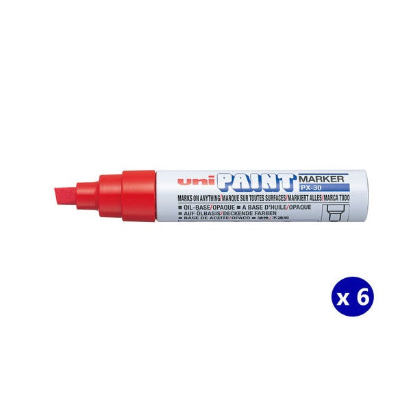 Uni Paint Permanent Marker 8mm Bold Chisel Tip Red Box of 6