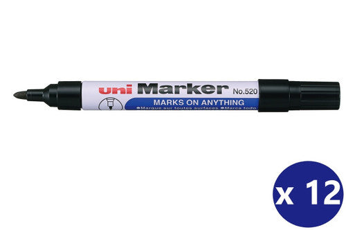 Uni Permanent Marker 520 Bullet Tip 3mm Black Box of 12