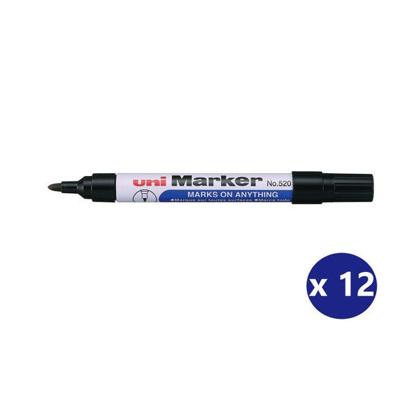 Uni Permanent Marker 520 Bullet Tip 3mm Black Box of 12