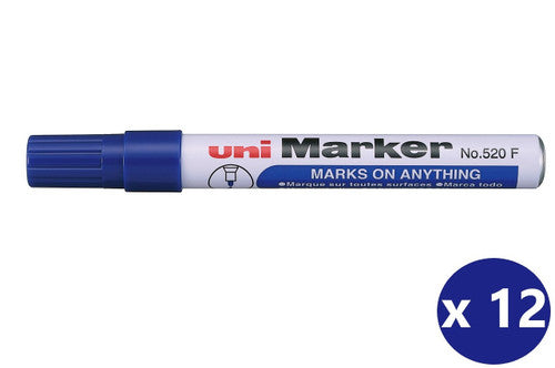 Uni Permanent Marker 520 Bullet Tip 3mm Blue Box of 12