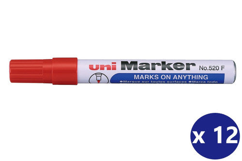Uni Permanent Marker 520 Bullet Tip 3mm Red Box of 12