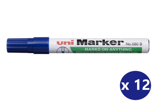 Uni Permanent Marker Chisel Tip 5mm Blue Box of 12