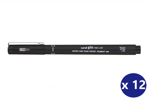 Uni Pin Fineliner 0.2mm Drawing Pen Black Box of 12