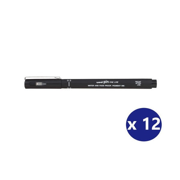 Uni Pin Fineliner 0.3mm Drawing Pen Black Box of 12
