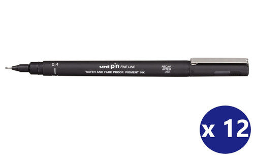 Uni Pin Fineliner 0.4mm Drawing Pen Black Box of 12