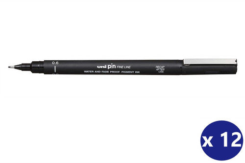 Uni Pin Fineliner 0.6mm Drawing Pen Black Box of 12