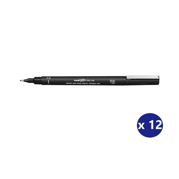 Uni Pin Fineliner 0.6mm Drawing Pen Black Box of 12