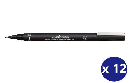 Uni Pin Fineliner 0.7mm Drawing Pen Black Box of 12