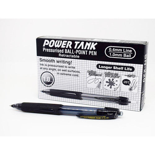 Uni Power Tank Ballpoint Pen Retractable 1.0mm Black Box of 12