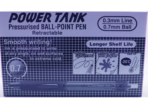 Uni Power Tank Ballpoint Pen Retractable 0.7mm Blue Box of 12