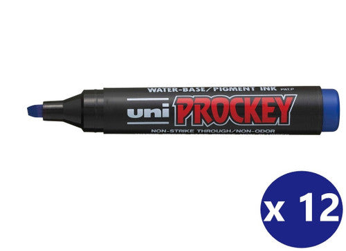 Uni Prockey Marker Chisel Tip 5.7mm Blue Box of 12