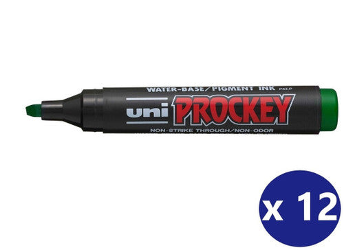 Uni Prockey PM-126 Permanent Marker Chisel Tip 5.7mm Green Box of 12