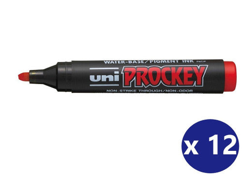 Uni Prockey PM-126 Permanent Marker Chisel Tip 5.7mm Red Box of 12