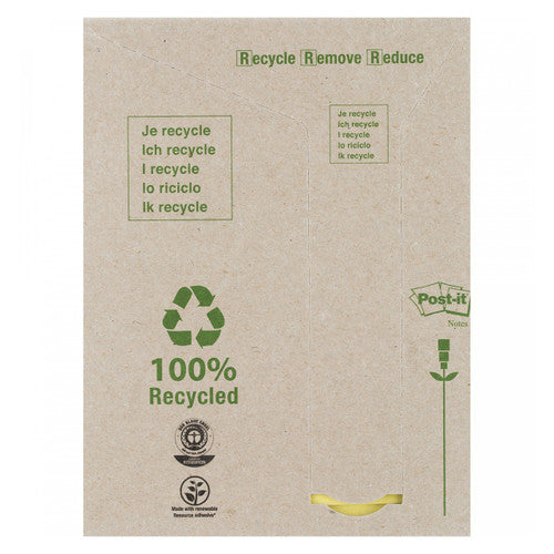 Post-it Recycled Notes Canary Yellow 76 x 127mm Pack of 16 655-RTY