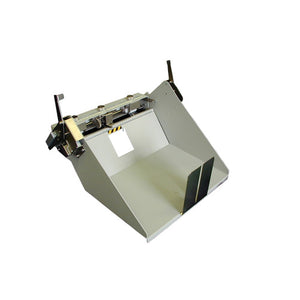 Uchida AeroFold perforating unit, a grey angled tray with adjustable perforating heads across the top edge