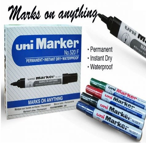 Uni Permanent Marker 520 Bullet Tip 3mm Black Box of 12